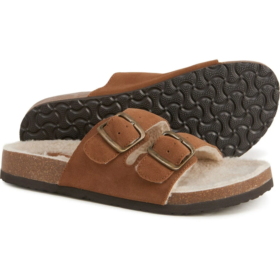 Sandalias White Mountain para mujer talla 7 de cuero engrasado forradas de sherpa con hebilla castaño Foto 2 de 4