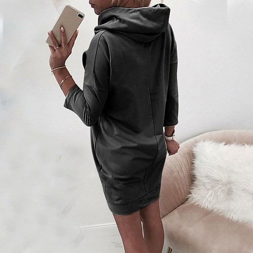 Damen Kapuzen Fleece Sweatshirt Kleid Langarm Locker Hoodie Pullover Pulli - Bild 10 von 16