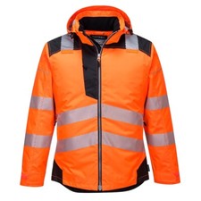 Image of Portwest PW3 Hi-Vis Winter Jacket Waterproof Qulit Lined Safety Work Coat T400
