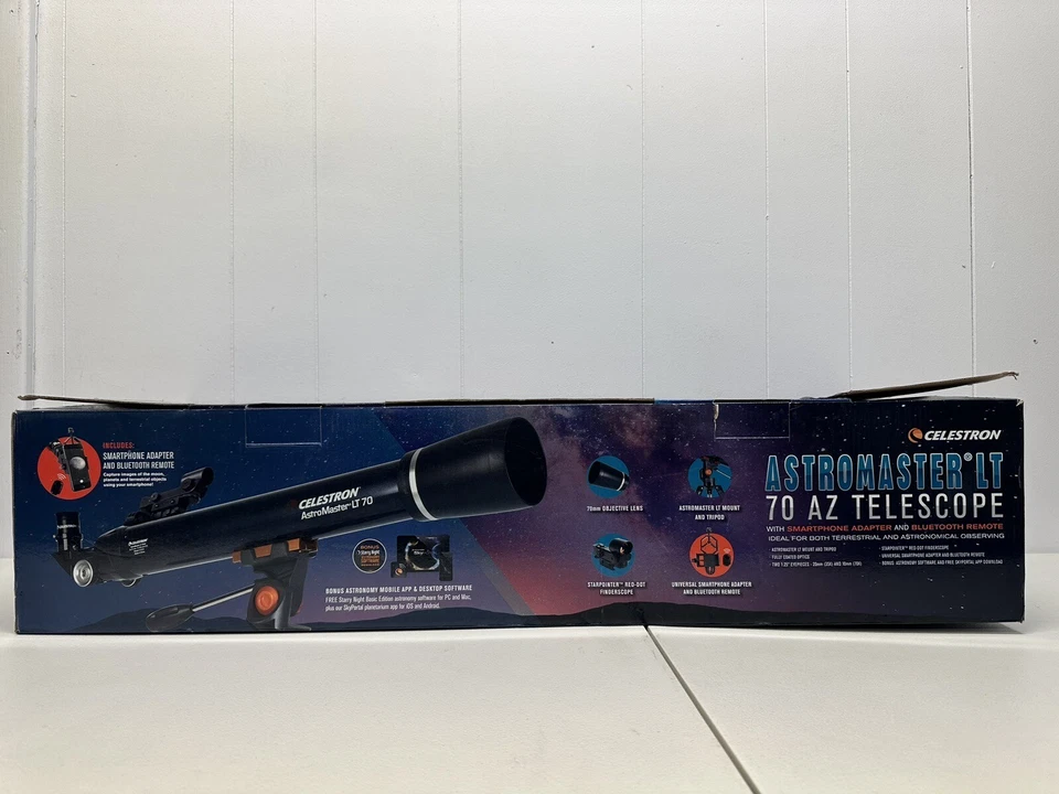 NEW Celestron AstroMaster 70AZ LT Refractor Telescope Kit w/ Smartphone Adapter - Image 2 of 3