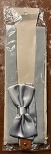 NEW Unisex Adult Elegant Silver Bow Tie  Silver Suspender Combo Set