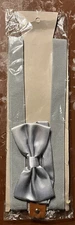 NEW Unisex Adult Elegant Silver Bow Tie & Silver Suspender Combo Set