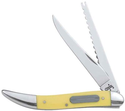 CASE XX 120 FISHING POCKET KNIFE YELLOW DELRIN HANDLE SS CLIP & SCALER BLADES