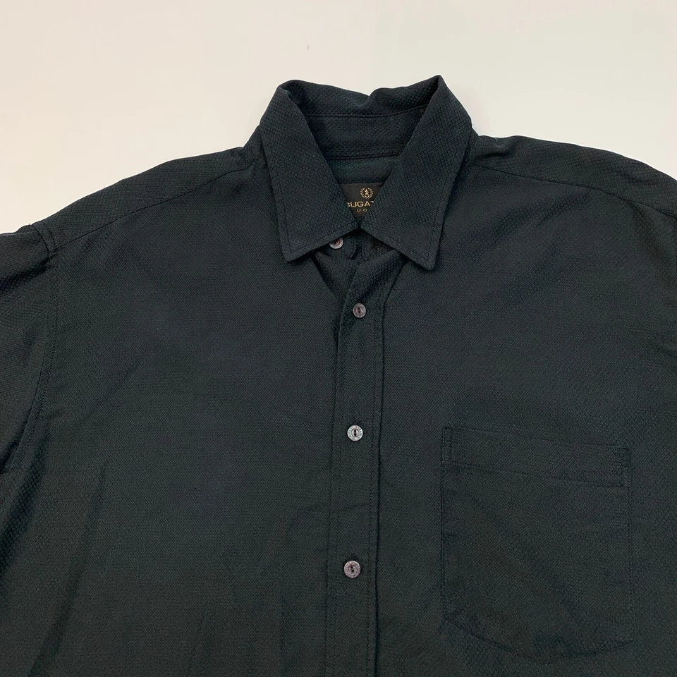 Bugatchi Uomo Shirt Mens L Large Black Button Up Long Sleeve Chest Pocket Dress - Image 3 of 4