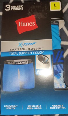 Hanes X-Temp Tagless Trunks Wicking Cool Mesh Underwear Total Support 3 Pk sz L