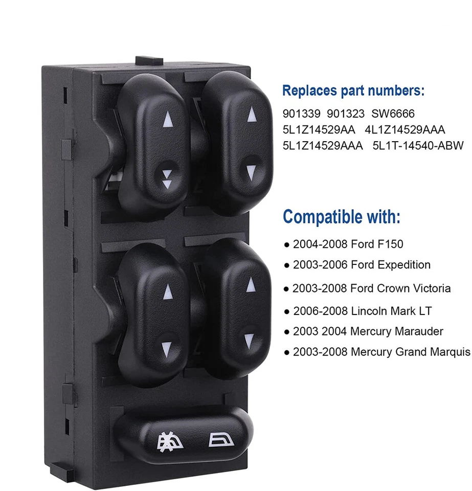 5L1Z14529AA Master Window Control Switch for Ford F-150 Expedition/Lincoln 03-08 Foto 4 de 4