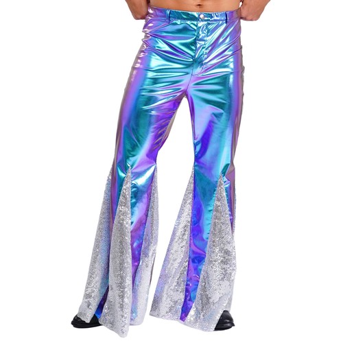 DE Freebily Herren Metallic Glänzend 70er Jahre Disco Lange Tanzhose kostüme - Bild 12 von 56