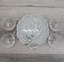 Hazel Atlas Tree of Life Textured Embossed Snack Sets - 4 Plates & 4 Cups