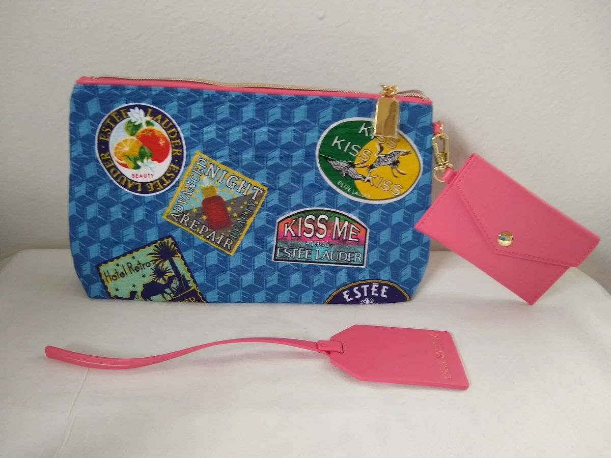 ESTEE LAUDER COSMETIC BAG IN BLUE MIXEDD WITH DESIGN PICTURES EXTRA BAG &  TAG