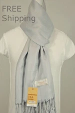 Women's Pashmina Scarf Shawl Wrap Solid Silver Gray Silk Cashmere Soft 