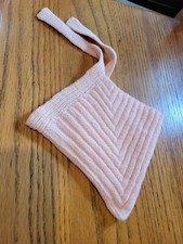 Vintage Baby Doll Tied Bonnet Hat Hand Knitted Peach Pink 1960s