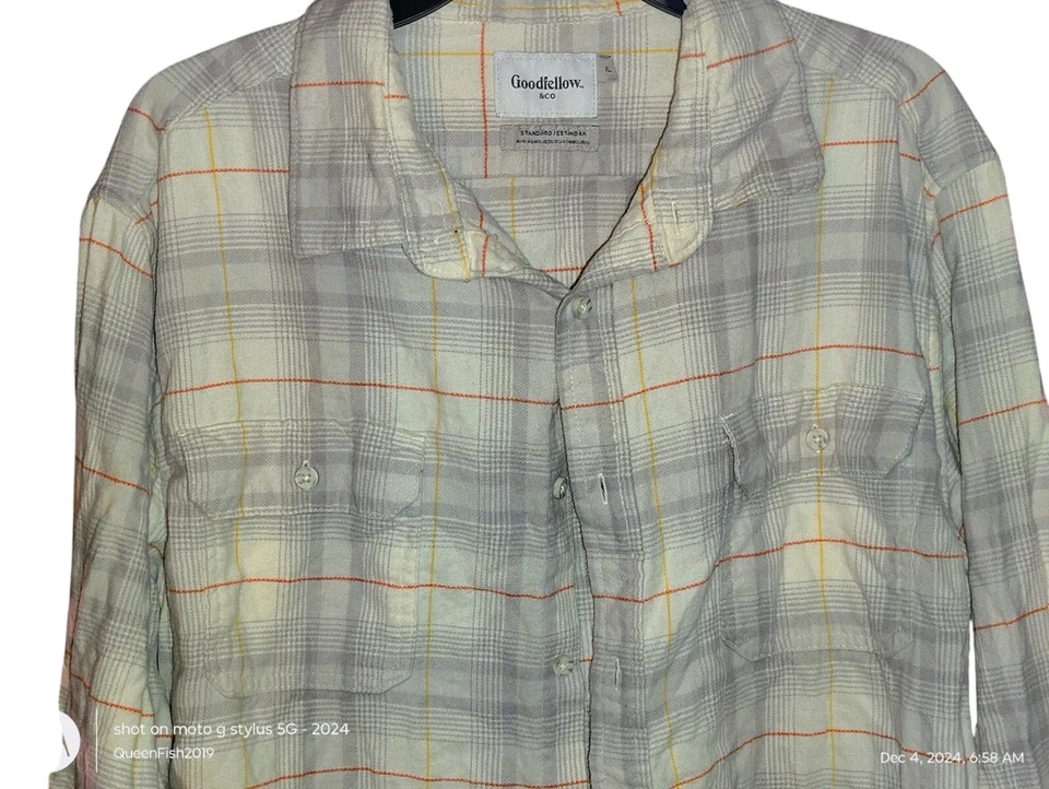 Goodfellow&co Para Hombre Manga Larga Con Botones Franela Rayas Blancas Muy Suave XL Foto 2 de 4