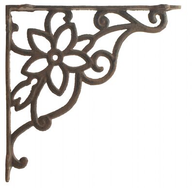 Cast Iron Wall Shelf Bracket Brace Vine & Flower Rust Brown 9.625'' DIY Crafting