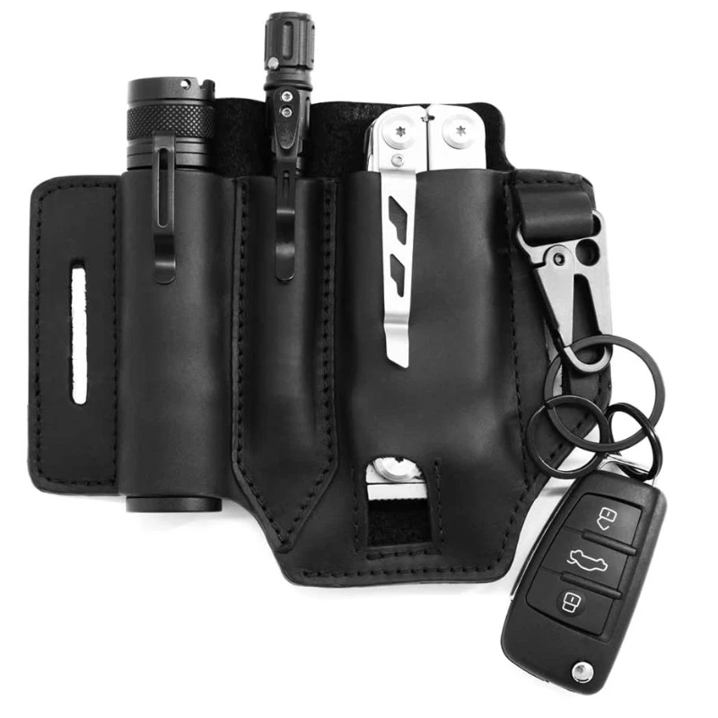 Multitool Flashlight Sheath Belt Leather EDC Pocket Organizer Pen
