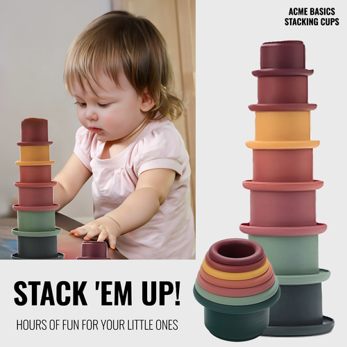 Toy Stacking Cups. Waterproof Silicone. Soft Toys for Toddlers Early Education - Picture 5 of 6