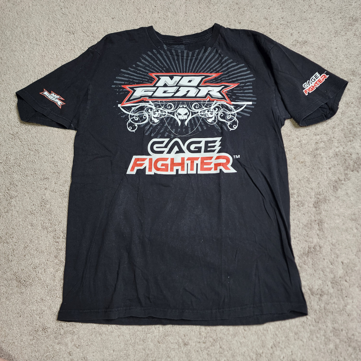 VTG No Fear Cage Fighter T-Shirt Mens L Y2K 2000s AOP Double Sided 