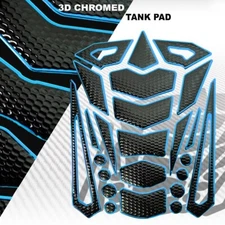 24PC CUSTOM 3D FUEL/GAS TANK PAD PROTECTOR DECAL PERFORATED BLACK+CHROMED BLUE