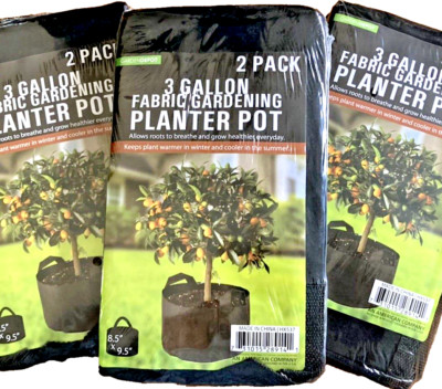 3 Gallon Fabric Grow Pots 6 Pack Aeration Plant Planter Bags Garden Container