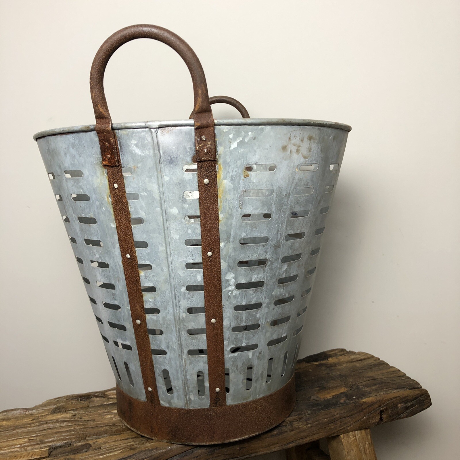 Large Vintage Galvanised Olive Bucket Rustic Metal Basket £40 Each