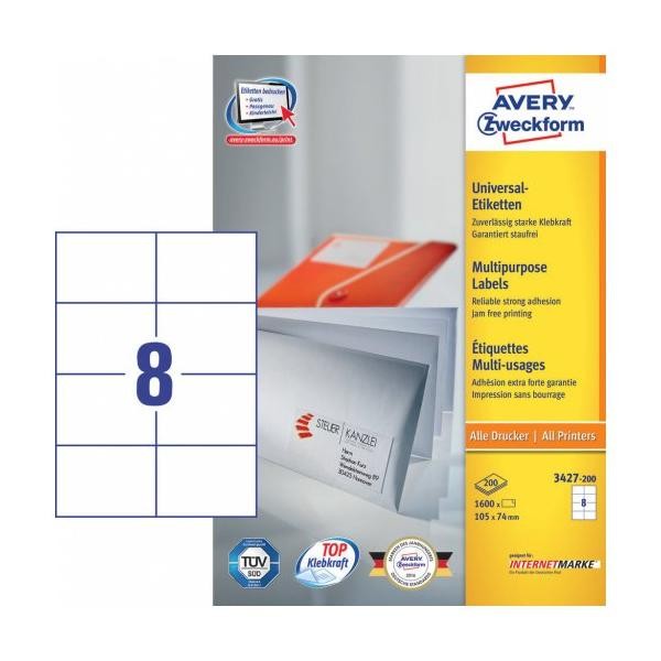 4072070 Avery Avery 3427-200 etichetta autoadesiva Rettangolo Permanente Bianco