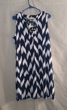 Michael Kors Women's Blue & White Sleeveless Chevron Print Dress Sz L
