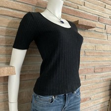 Short Sleeve Ribbed Top Black Medium