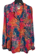 Real Clothes Saks Fifth Avenue Womens Silk Button Up Shirt Size Large Colorful