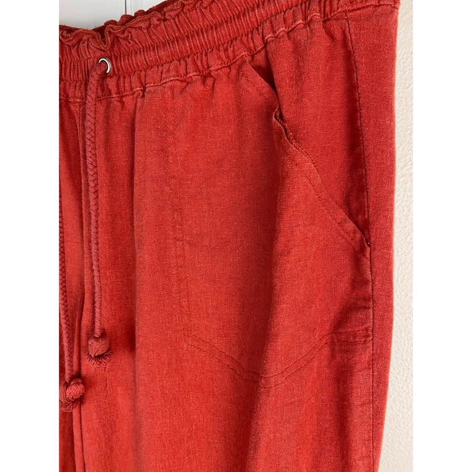 Pantalones boho Jolt para mujer talla 13 rojo lino mezcla rayón cintura elástica pierna ancha Foto 4 de 4