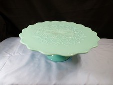 Fenton Turquoise Glass Spanish Lace Footed Cake Stand