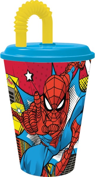 Spiderman Trinkbecher Aus Kunststoff Mit Strohhalm 430 Ml-image
