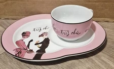 Rosanna Porcelain Pink Ladies Who Lunch Cup & Plate Set Tres Chick Ooh La La 