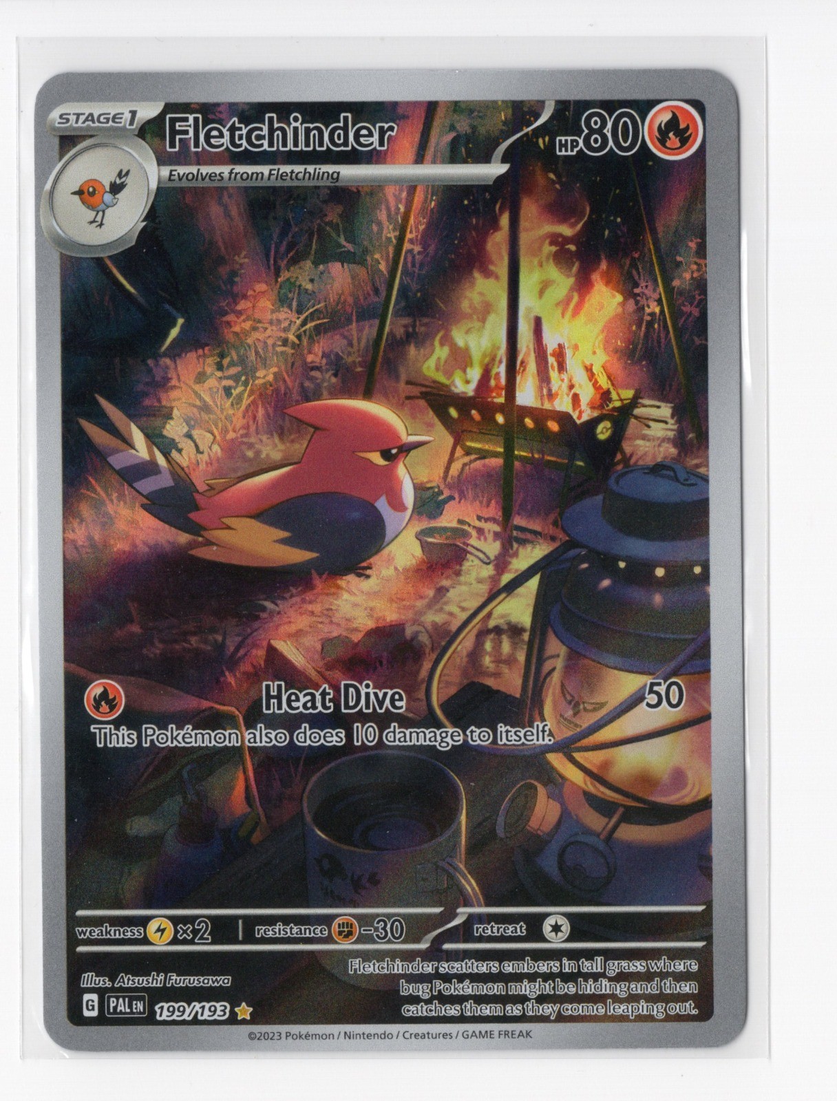 Pokemon Fletchinder Illustration Rare SV02: Paldea Evolved 199/193 NM