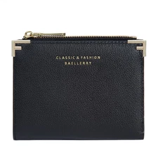 Women's Wallet Small Leather Credit Card Holder Mini Bifold Clutch Purse Black