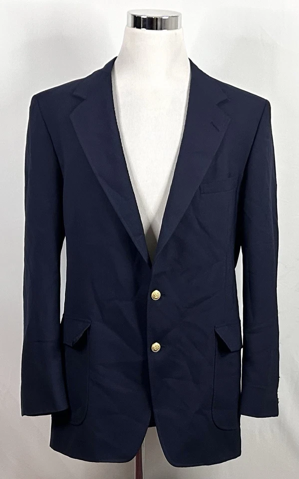 Blazer LaCrosse 46XL Vintage 100% Lana Azul Marino Dorado Dos Botones Forrado Ventilado Foto 2 de 4
