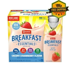 Carnation Breakfast Essentials Shake, Creamy Strawberry, 6 Pack, 8 fl oz Bottles