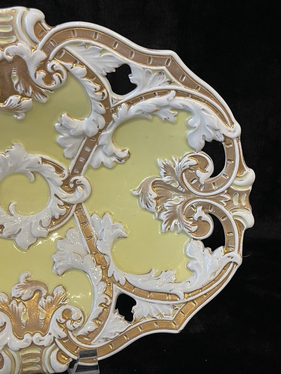 Antique Marked Meissen Yellow/White/Gold Gilded Porcelain