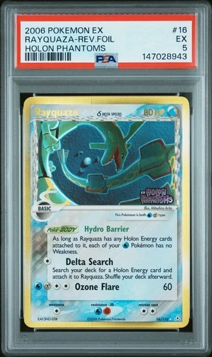 2006 POKEMON EX HOLON PHANTOMS #16 RAYQUAZA-REVERSE FOIL PSA 5