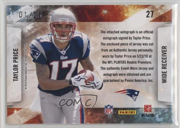 2010 Absolute Memorabilia Materials Signatures /25 Taylor Price Rookie Auto RC - Image 2 of 2