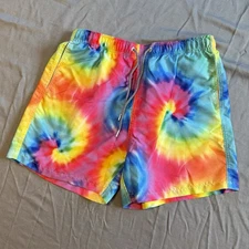Boardies Men's Tie-Dye Drawstring Swim Shorts Colorful Trunks, Size Large Lined