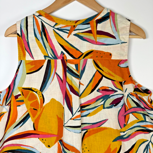 C and C California Linen Sleeveless Blouse Medium Button Front Tropical Citrus - Picture 4 of 9