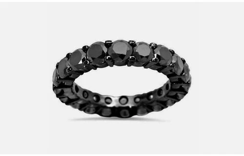 14K Black Gold Plated 2.10Ct Round Cut Lab Created Black Diamond Men's Band Ring