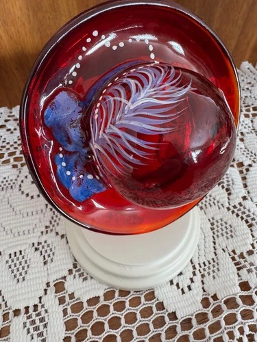 Fenton Art Glass Ruby Red Hat with Stand Ladies Red Hat Society New NIB 2005