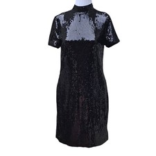 SCOOP Black Sequin Mini Dress Womens Size Small A-Line Little Black Dress LBD