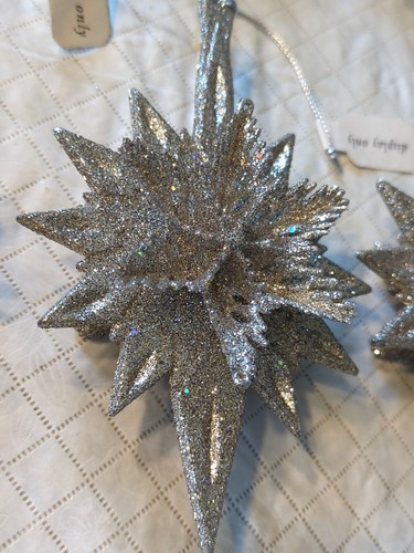20 Large 6-in Snowflake /Star Gold And Silver Glitter Christmas Tree Ornaments - Picture 5 of 11
