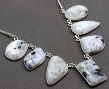 Rainbow Moonstone 925 Silver Plated Necklace 18" Aesthetic Jewellery MJ