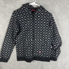 True Religion Hoodie Mens Large Black Full Zip Fleece Sweatshirt Allover Logo