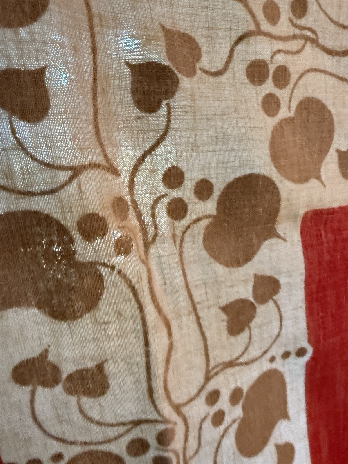 Vintage 70's Red & Gold Linen Tablecloth