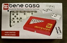 NIB Bene Casa Handcrafted Double Six Dominoes with Red Vinyl Box