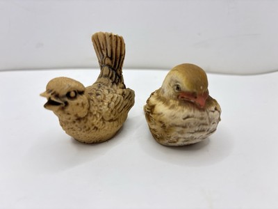 VTG Set Fledgling Sparrows Birds Chicks Porcelain Bisque Ceramic Figurines Brown