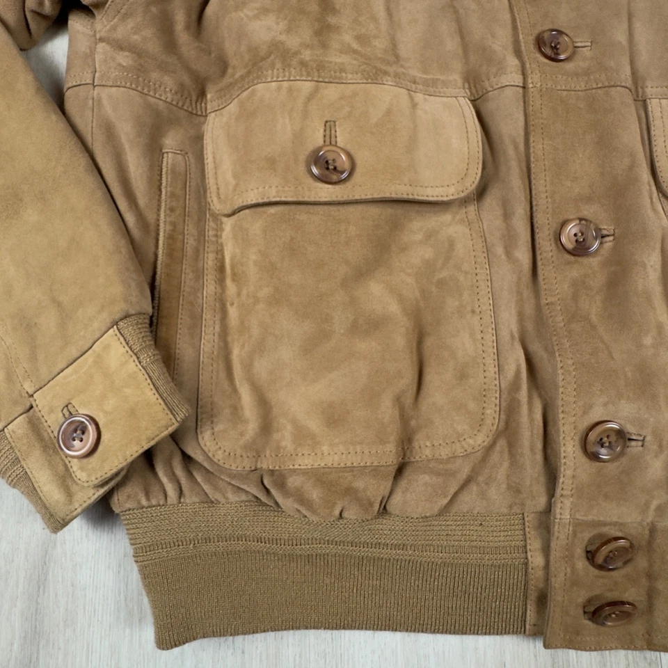 Chaqueta de gamuza de bombardero Greg Norman vintage para hombre grande marrón tostado botones golf años 90 Foto 2 de 4